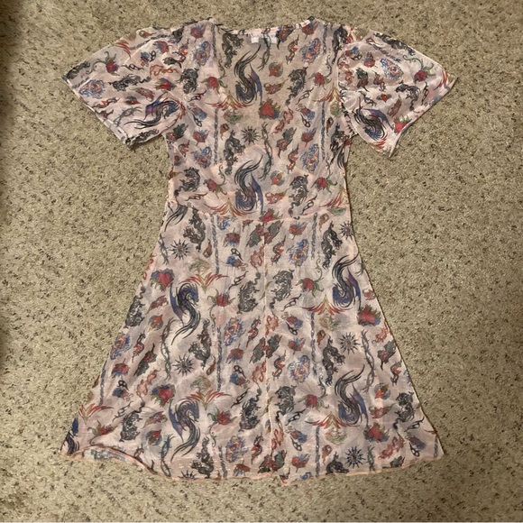 New Girl Order Dolls Kill 90s sheer tattoo print New School metallic mini dress - Picture 2 of 6